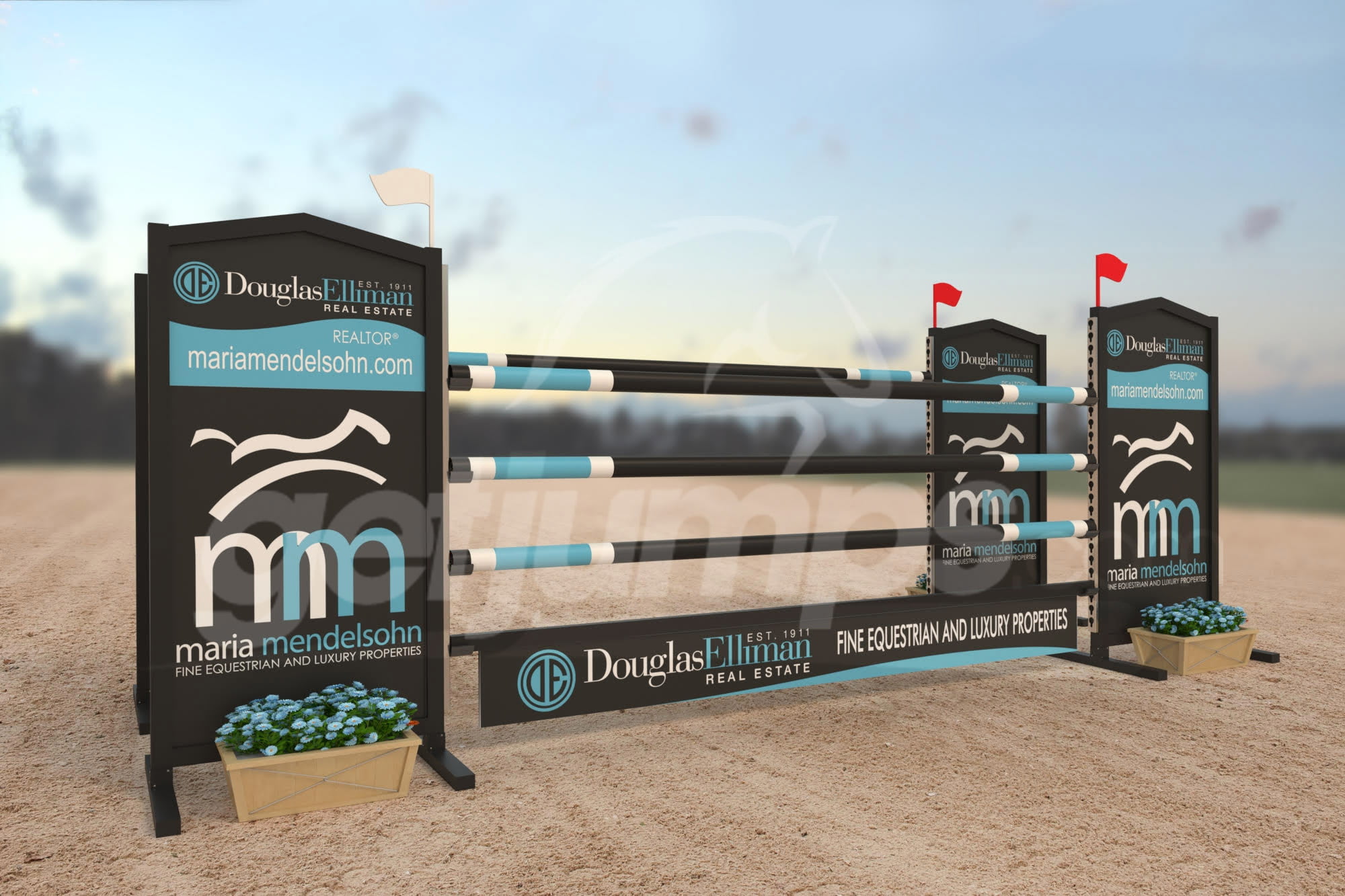 Maria Mendelsohn black and blue themed sponsor jump